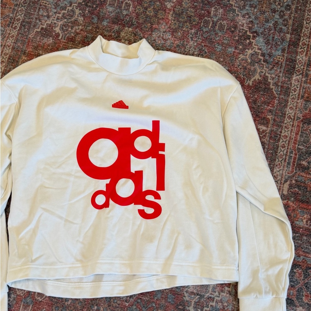 Adidas Cream Sweatshirt with Bold Red Graphic